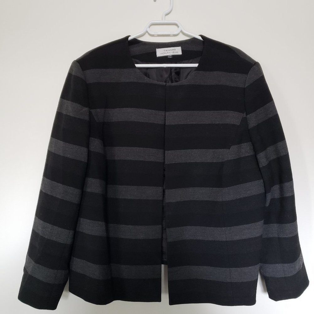 Tahari Grey and Black Stripped Suite Jacket